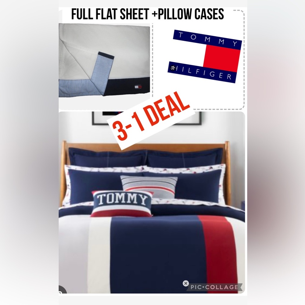 3-1 Deal TOMMY HILFIGER FLAG BLUE WHITE OXFORD STRIPES (1) FULL FLAT SHEET